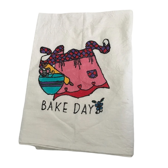 Vintage Set of Dishtowels Whimsical Handpainted Daily Duties - Picture 4 of 6